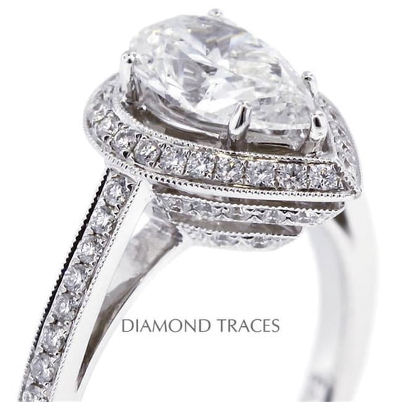 Diamond Traces 1.98 Carat Total Natural Diamonds 18K White Gold 5-Prong Setting Engagement Ring with Milgrains Engagement Ring