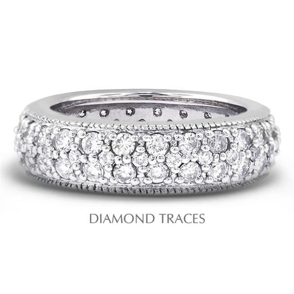 Diamond Traces 14K White Gold Pave Setting 2.77 Carat Total Natural Diamonds Two Row With Milgrain Eternity Ring
