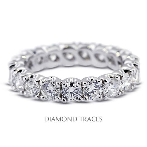 Diamond Traces 18K White Gold 4-Prong Setting- 2.86 Carat Total Natural Diamonds Classic Eternity Ring