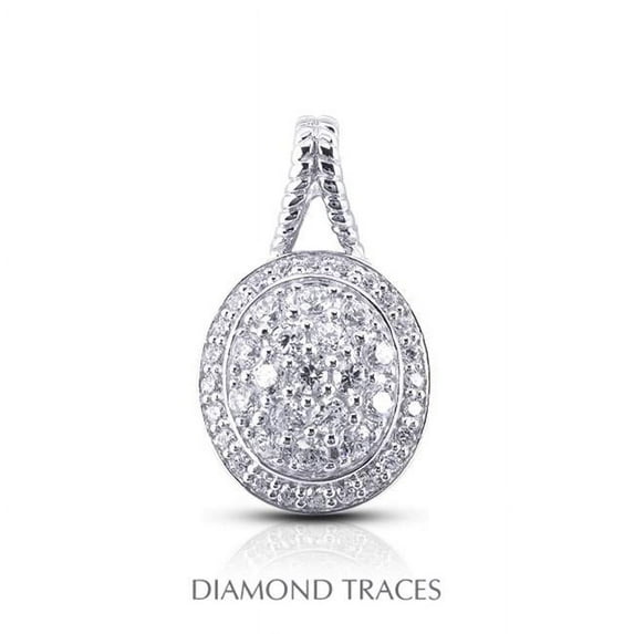 Diamond Traces 2.01 Carat Total Natural Diamonds 14K White Gold Pave Setting Oval Shape With Rope Edging Fashion Pendant
