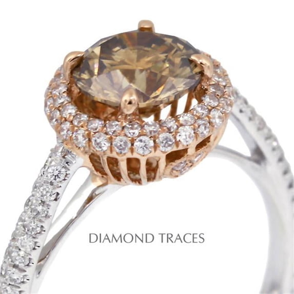 Diamond Traces D-P1211-3-KR6231_XD100-6919 1.66 Carat Total Natural Diamonds 18K Two-Tone Gold 4-Prong Setting Accents Engagement Ring