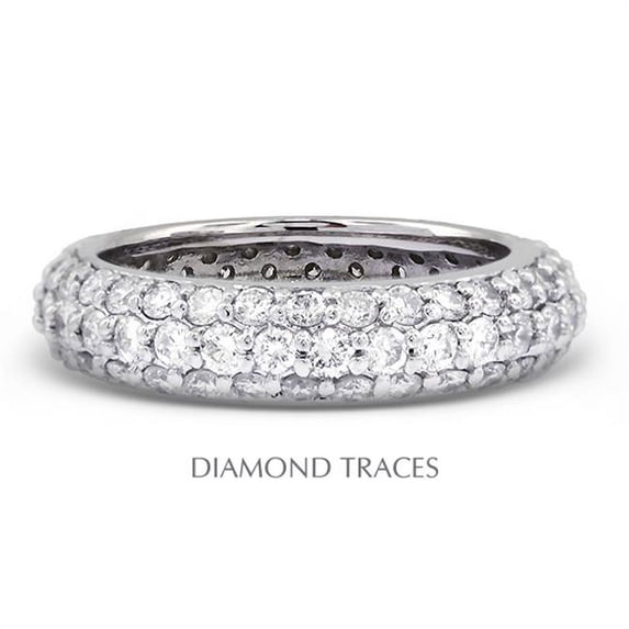 Diamond Traces Platinum 950 Pave Setting 1.56 Carat Total Natural Diamonds Three Row Band Eternity Ring