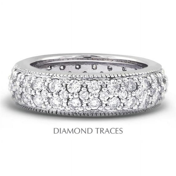 Diamond Traces UD-EWB358-2817 18K White Gold Pave Setting 2.65 Carat Total Natural Diamonds Two Row With Milgrain Eternity Ring