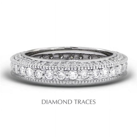 Diamond Traces UD-EWB457-1683 14K White Gold Pave Setting 2.07 Carat Total Natural Diamonds Vinage with Milgrain Eternity Ring