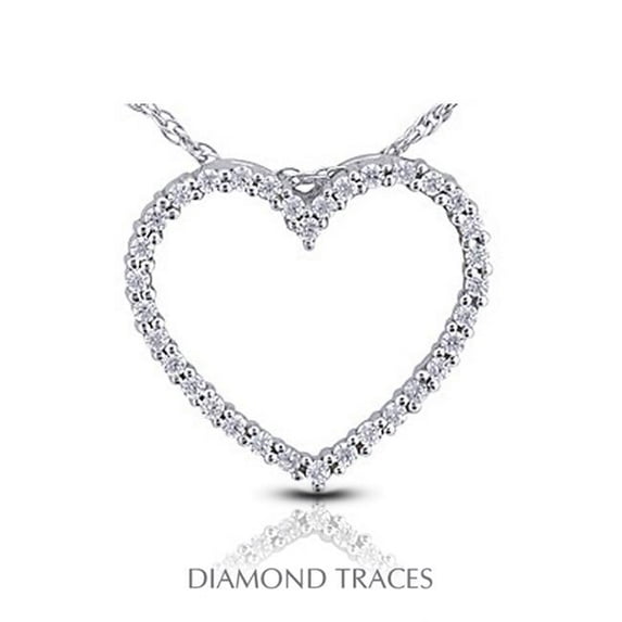 Diamond Traces UD-GOS313-3770 1.07 Carat Total Natural Diamonds 14K White Gold Prong Setting Heart Shape Fashion Pendant