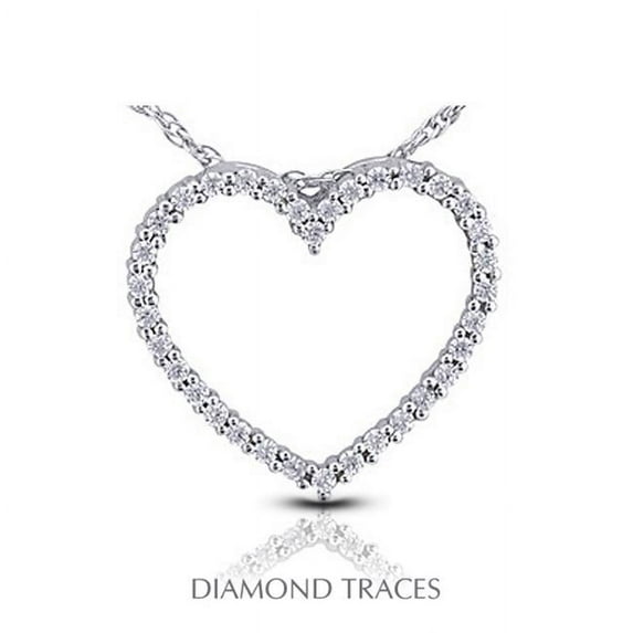 Diamond Traces UD-GOS313-5632 1.07 Carat Total Natural Diamonds 14K White Gold Prong Setting Heart Shape Fashion Pendant