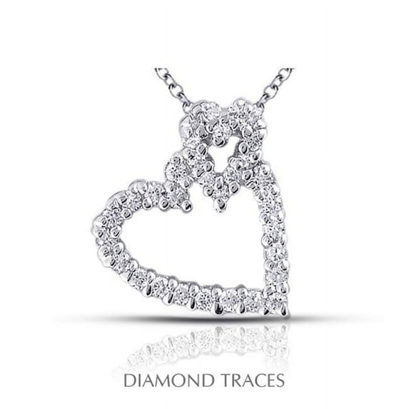 Diamond Traces UD-GOS345-4425 0.91 Carat Total Natural Diamonds 14K White Gold Prong Setting Heart Shape Fashion Pendant