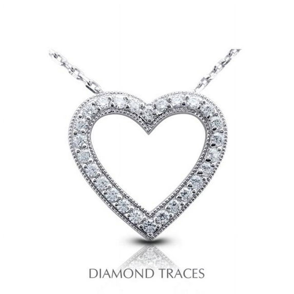 Diamond Traces UD-GOS406-5500 0.84 Carat Total Natural Diamonds 14K White Gold Prong Setting Heart Shape with Milgrain Fashion Pendant