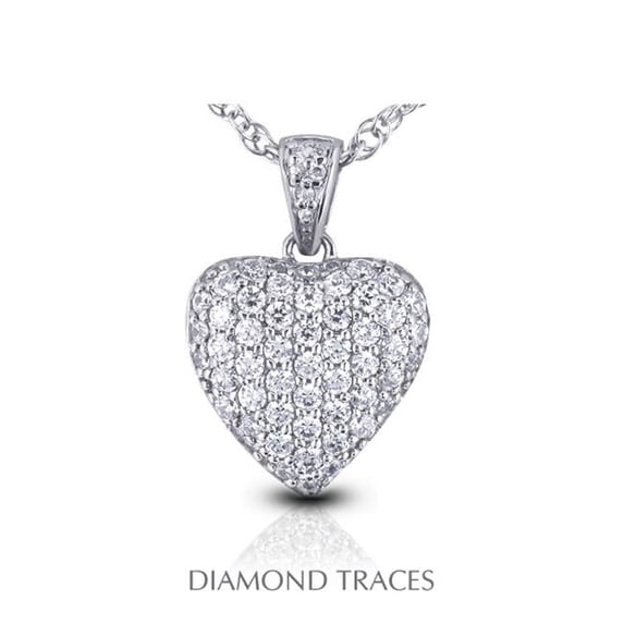 Diamond Traces UD-GOS435-6238 0.91 Carat Total Natural Diamonds 18K White Gold Pave Setting Heart Shape Fashion Pendant