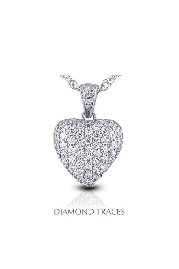 UD-GOS435-6709 0.91 Carat Total Natural Diamonds 14K White Gold Pave Setting Heart Shape Fashion Pendant