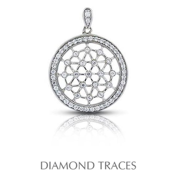 Diamond Traces UD-OS1268-8831 1.05 Carat Total Natural Diamonds 14K White Gold Pave & Bezel Setting Circle Fashion Pendant