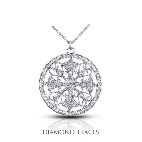 Diamond Traces UD-OS2661-3349 1.08 Carat Total Natural Diamonds 14K White Gold Pave Setting Circle with Milgrain Fashion Pendant