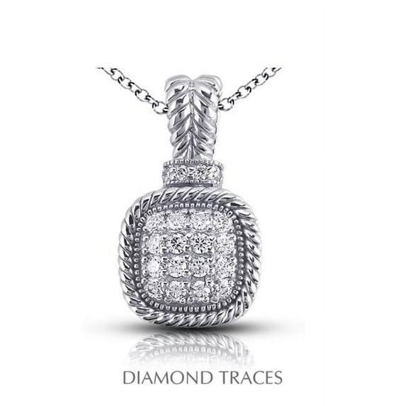 Diamond Traces UD-OS2751-8974 0.69 Carat Total Natural Diamonds 18K White Gold Pave Setting Rope Edging with Milgrain Fashion Pendant