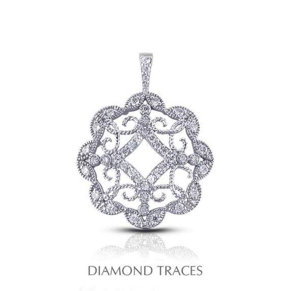 Diamond Traces UD-OS2777-1432 0.62 Carat Total Natural Diamonds 14K White Gold Pave & Bezel Setting Circle with Milgrain Fashion Pendant