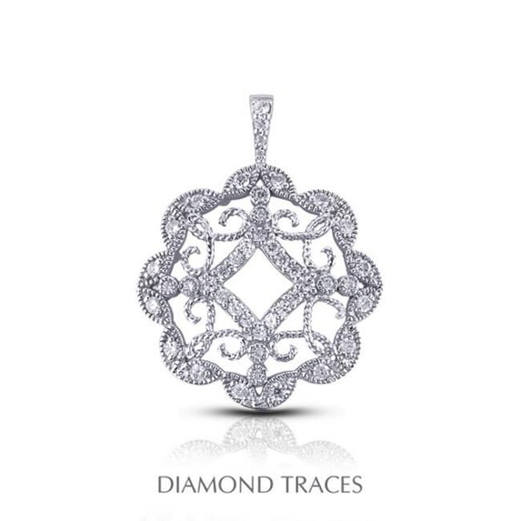 Diamond Traces UD-OS2778-9073 0.90 Carat Total Natural Diamonds 18K White Gold Pave & Bezel Setting Circle with Milgrain Fashion Pendant