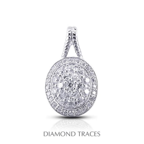 Diamond Traces UD-OS2858-1902 2.01 Carat Total Natural Diamonds 14K White Gold Pave Setting Oval Shape with Rope Edging Fashion Pendant