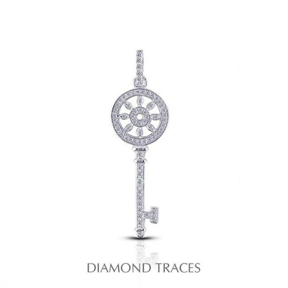 Diamond Traces UD-OS2888-7735 0.41 Carat Total Natural Diamonds 14K White Gold Pave Setting Key Fashion Pendant