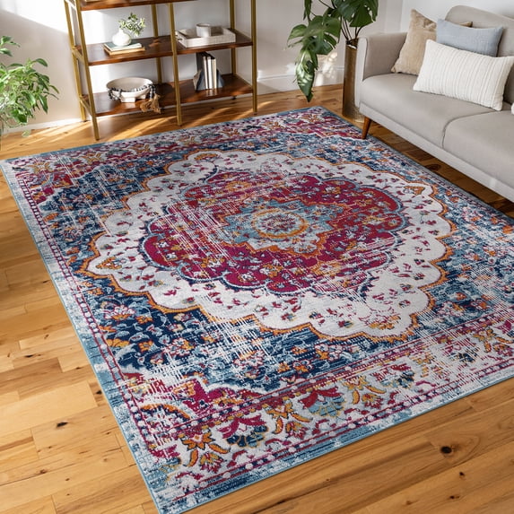 Diamond Traditional 3' x 5' Red and Pink Polypropylene Indoor Area Rug