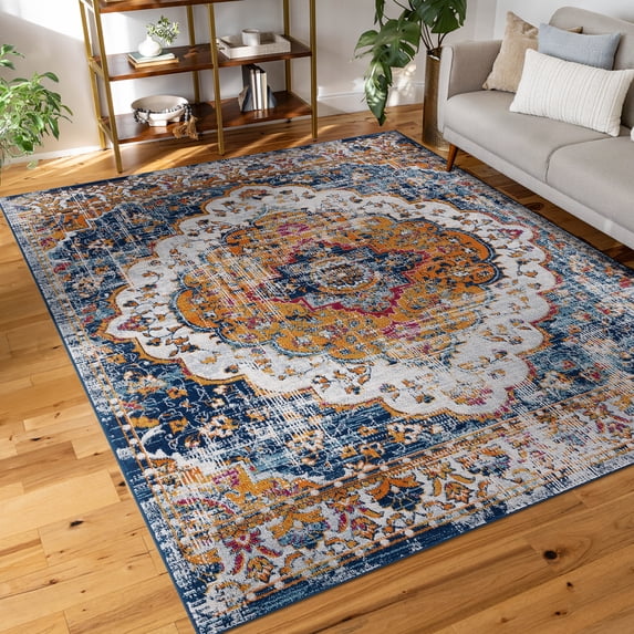 Diamond Traditional 4' x 5' Yellow and Gold Polypropylene Indoor Area Rug