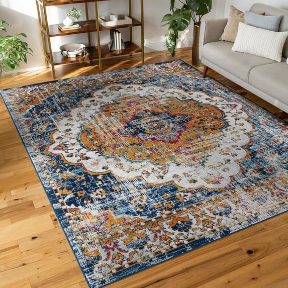 Diamond Traditional 9' x 12' Yellow and Gold Polypropylene Indoor Area Rug