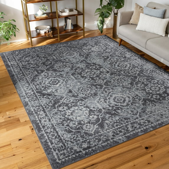 Diamond Transitional 9' x 12' Gray and Cream Polypropylene Indoor Area Rug