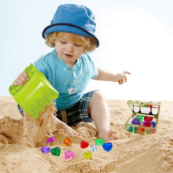 Diamond Treasure Hunt Set - Waterproof Fake Jewels for Kids' Pool Diving, DIY Necklace Making Kit with Pirate Theme Diamonds & Gems for Pool Parties, Underwater Treasure Hunt Game with Storage Box