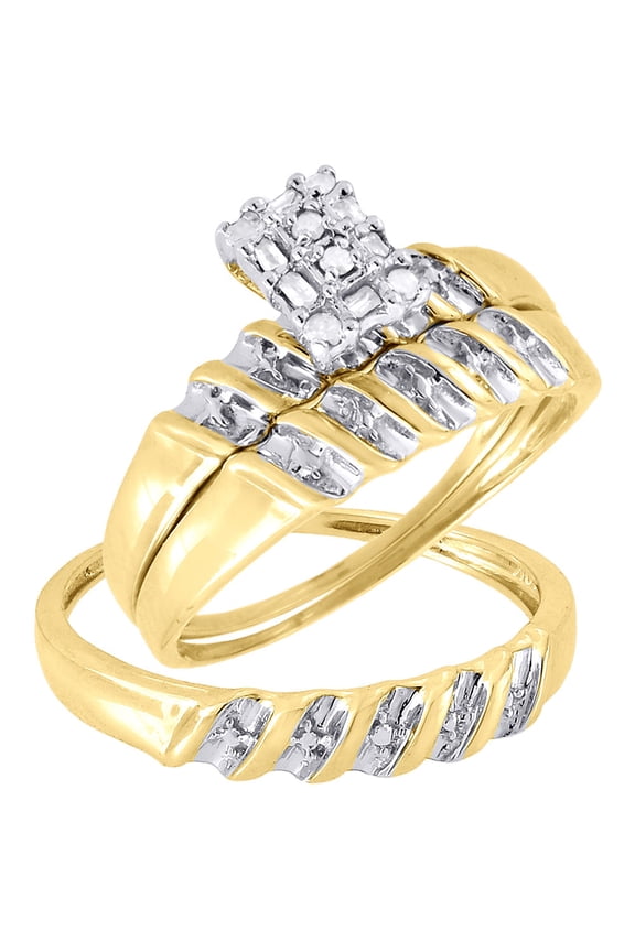 Diamond Trio Set 10K Yellow Gold Ladies Engagement Ring Mens Wedding Band .10 Ct
