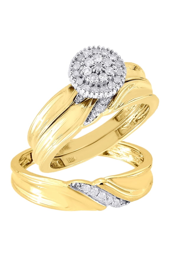 Diamond Trio Set 10K Yellow Gold Ladies Engagement Ring Mens Wedding Band .25 Ct