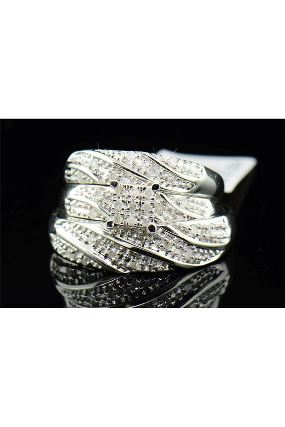 Diamond Trio Set His Hers Matching Engagement Ring Wedding Band 10K White Gold