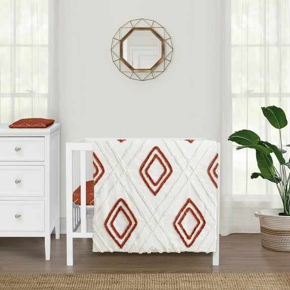 Sweet Jojo Designs Diamond Tuft Orange and Ivory 3 Piece Mini Crib Bedding Set