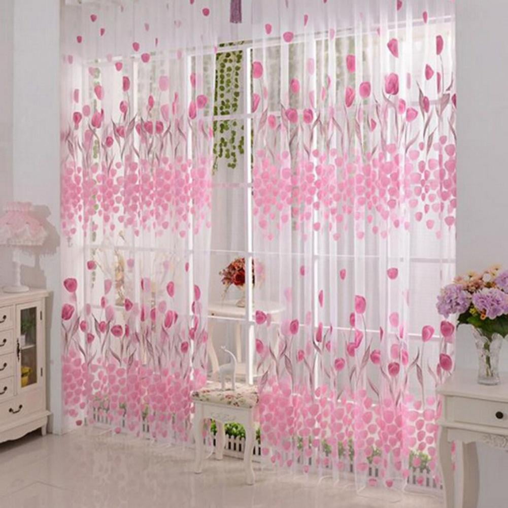 Diamond Tulip Printed Door Window Curtain Beautiful Gauze Curtain for