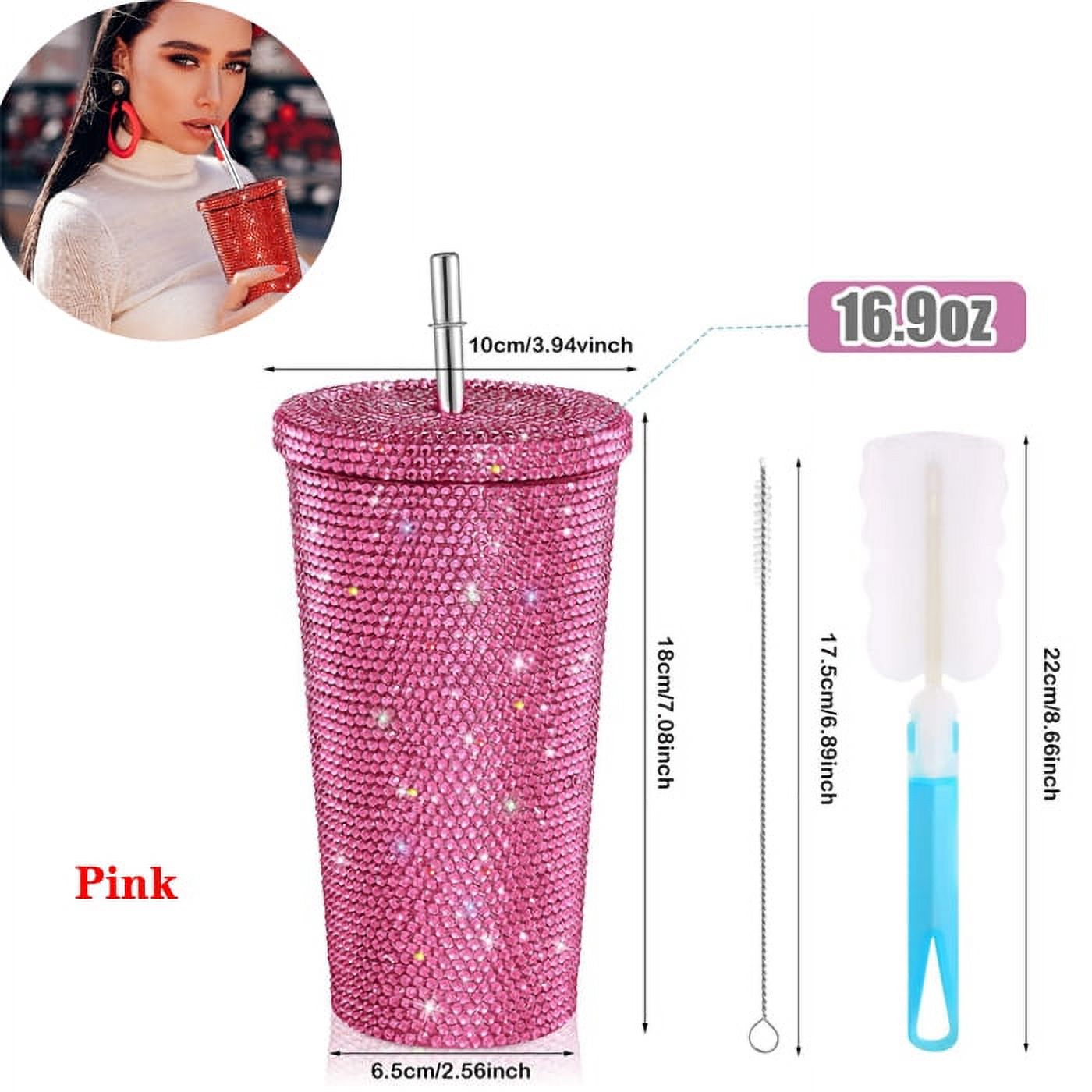 Diamond Tumbler Glitter Water Bottle with Lid Vacuum Thermal Straw