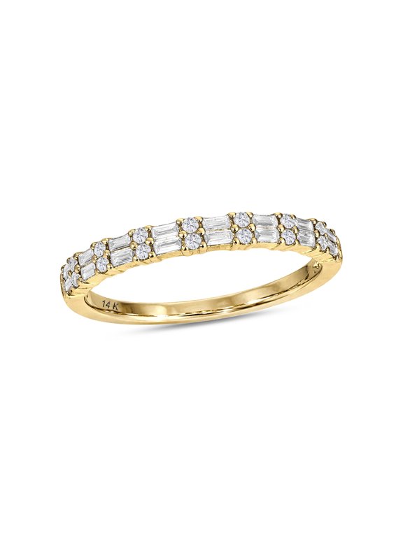 Diamond Two-Row Layered Stackable Band Ring for Women, 14K Yellow Gold, Jewelry Gift for Her- 10