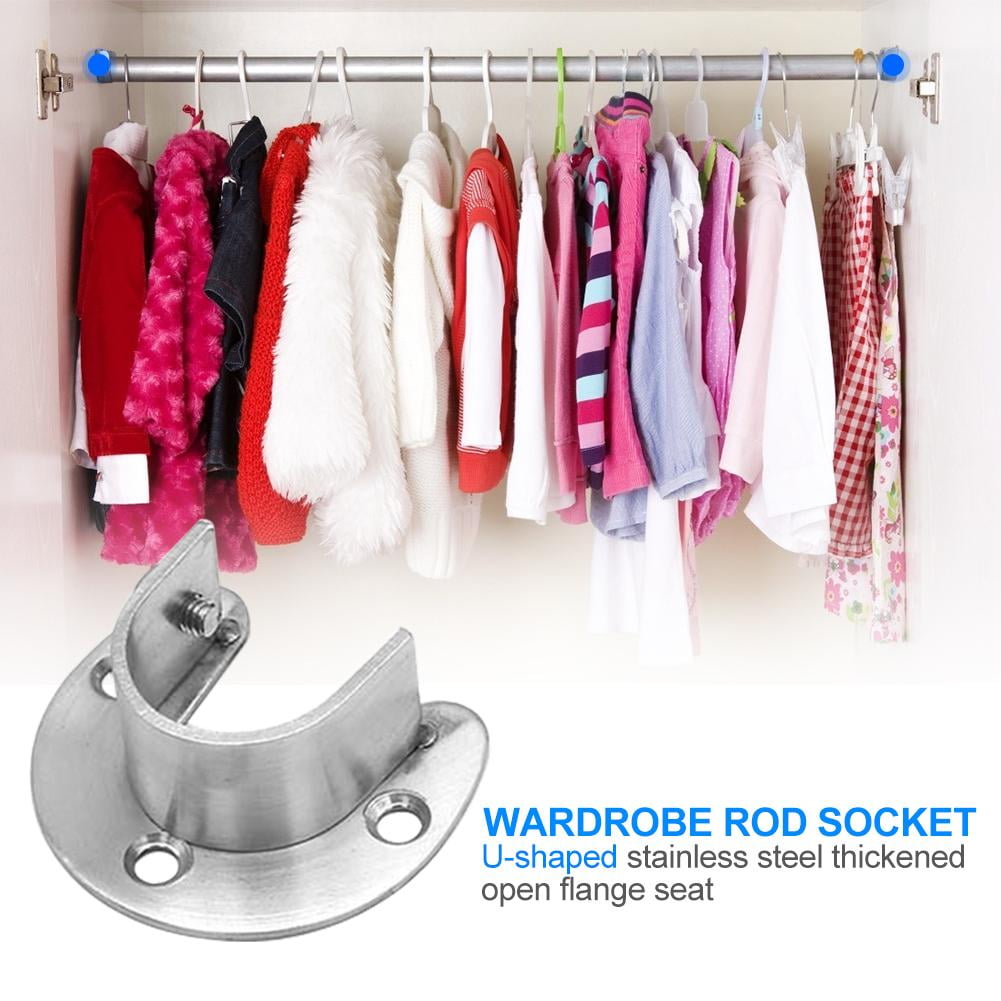 Diamond UShaped Closet Rod End Support Stainless Steel Wardrobe Rail