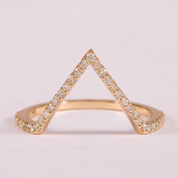 Diamond V Shape Chevron stone Band Ring, Minimalast Jewelsy, Matching Band Ring Half Eternity Stacking Ring, Party Wear Jewelry Prong Set Ring.