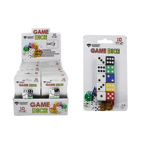 Diamond Visions 11-1557 10 Pack Six Sided Game Dice MultiPack in Assorted Colors 30 Dice
