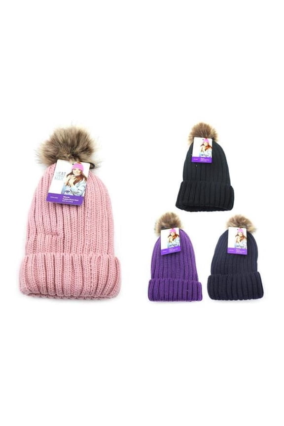 9066187 Heat Max Fur Pom-Pom Thermal Acrylic Hat - Pack of 24