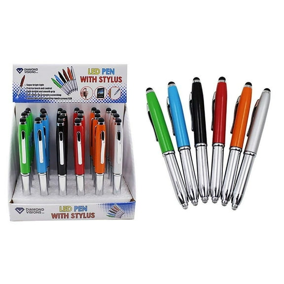 Diamond Visions LED Pen with Stylus Multipack in Assorted Colors 2 Pens/Styli