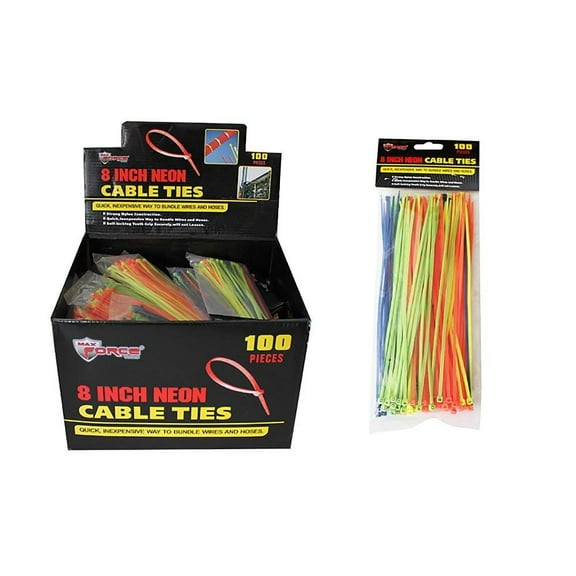 Diamond Visions Max Force 2221237 8 Inch Cable Tie 100 Piece Pack Set in Neon Colors 2 Packs