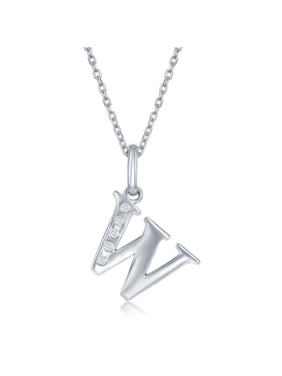 Diamond 'W' Initial Pendant Necklace in Sterling Silver