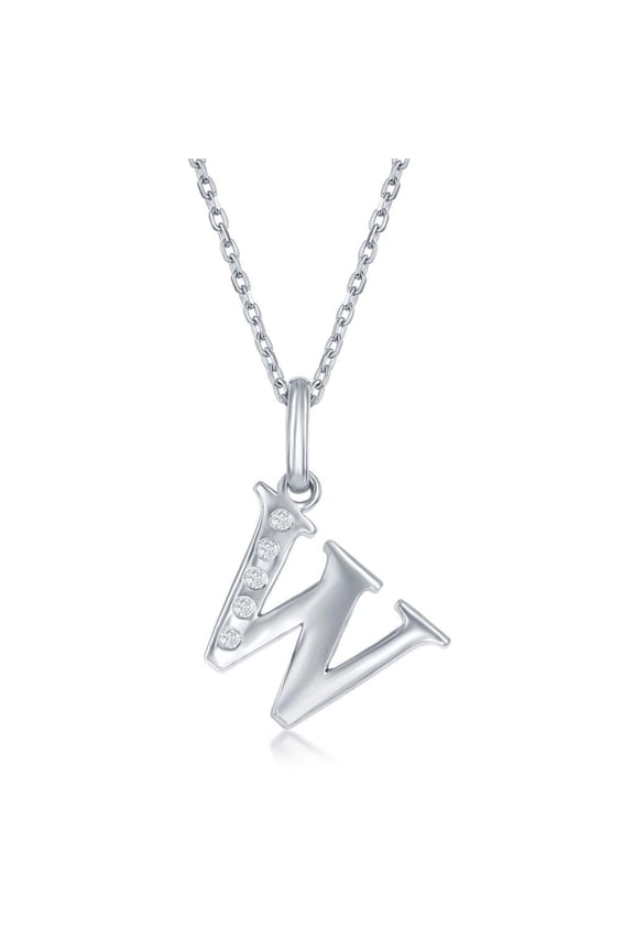 Diamond 'W' Initial Pendant Necklace in Sterling Silver