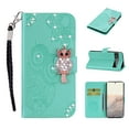 thumbnail image 1 of Diamond Wallet Case for Google Pixel 6 with Card Slots Holder Magnetic Clasp Cover, Shining Sparkle Owl Embossed Pattern PU Leather Flip Folio Case with Wrist Strap Kickstand Case, Green, 1 of 7