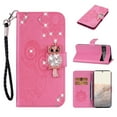 thumbnail image 1 of Diamond Wallet Case for Google Pixel 6 Pro with Card Slots Holder Magnetic Clasp Cover, Shining Sparkle Owl Embossed Pattern PU Leather Flip Folio Case with Wrist Strap Kickstand Case, Pink, 1 of 7