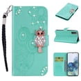 thumbnail image 1 of Diamond Wallet Case for Samsung Galaxy S23 Plus with Card Slots Holder Magnetic Clasp Cover, Shining Sparkle Owl Embossed Pattern PU Leather Flip Folio Case with Wrist Strap Kickstand Case,Green, 1 of 7