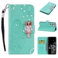 thumbnail image 1 of Diamond Wallet Case for Samsung Galaxy S23 Ultra with Card Slots Holder Magnetic Clasp Cover, Shining Sparkle Owl Embossed Pattern PU Leather Flip Folio Case with Wrist Strap Kickstand Case,Green, 1 of 7