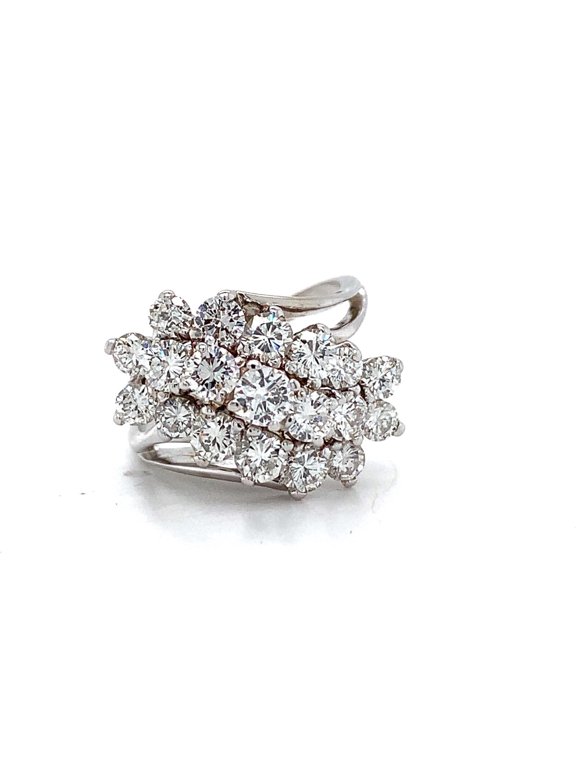 Waterfall Mounting Ring, Women's Cocktail Partywear Ring, 2.5 Ct Simulated Diamond, 14K White Gold Plated, Bypass Shank Ring