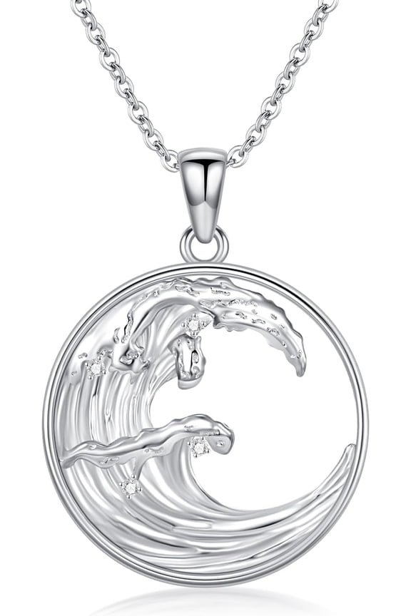 Diamond Wave Necklace for Women Sterling Silver Wave Pendant Necklace 925 Silver Bench Necklace
