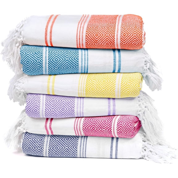 Diamond Weave Beach Towels 6 Pack - 100% Cotton, Lightweight, Sand Free, Thin, Quick Dry, Soft, Oversized Pool Towel for Adults,Women, Men, Travel, Swim, Vacation, Gym, Camping, Multicolor
