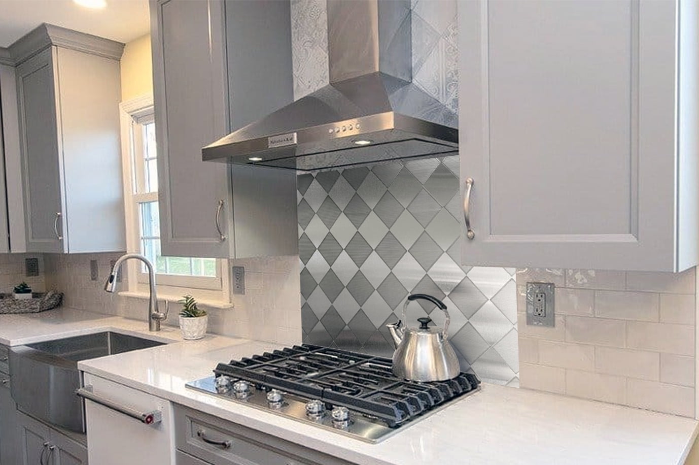 Diamond Weave Decorative Stainless Steel Kitchen Backsplash 24" x 48"