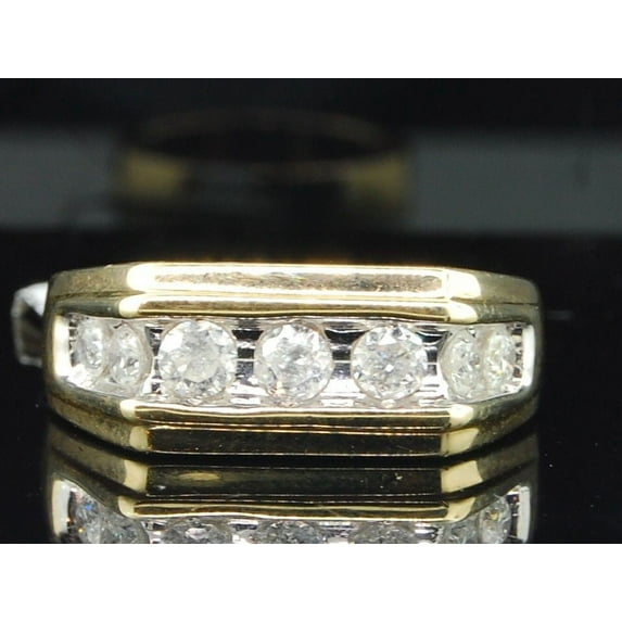Diamond Wedding Band Engagement Ring Mens 10K Yellow Gold Round Cut 7 Stone 1 Ct